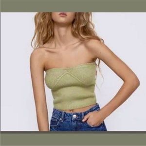 Zara NWT Strapless Soft Knit Crop Top Sz Large